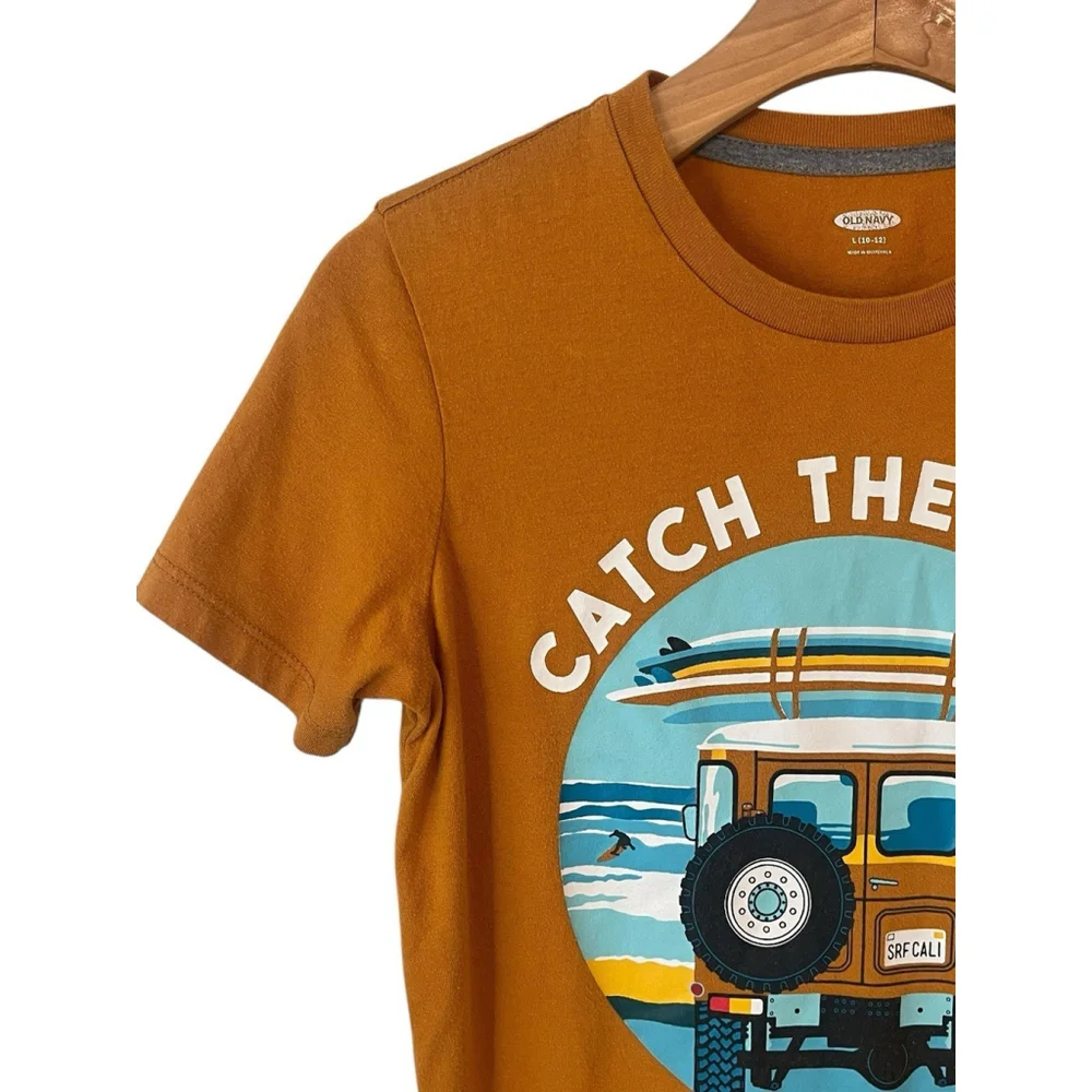 Old Navy Youth T-Shirt Large Mustard Surfing Graphic Tee